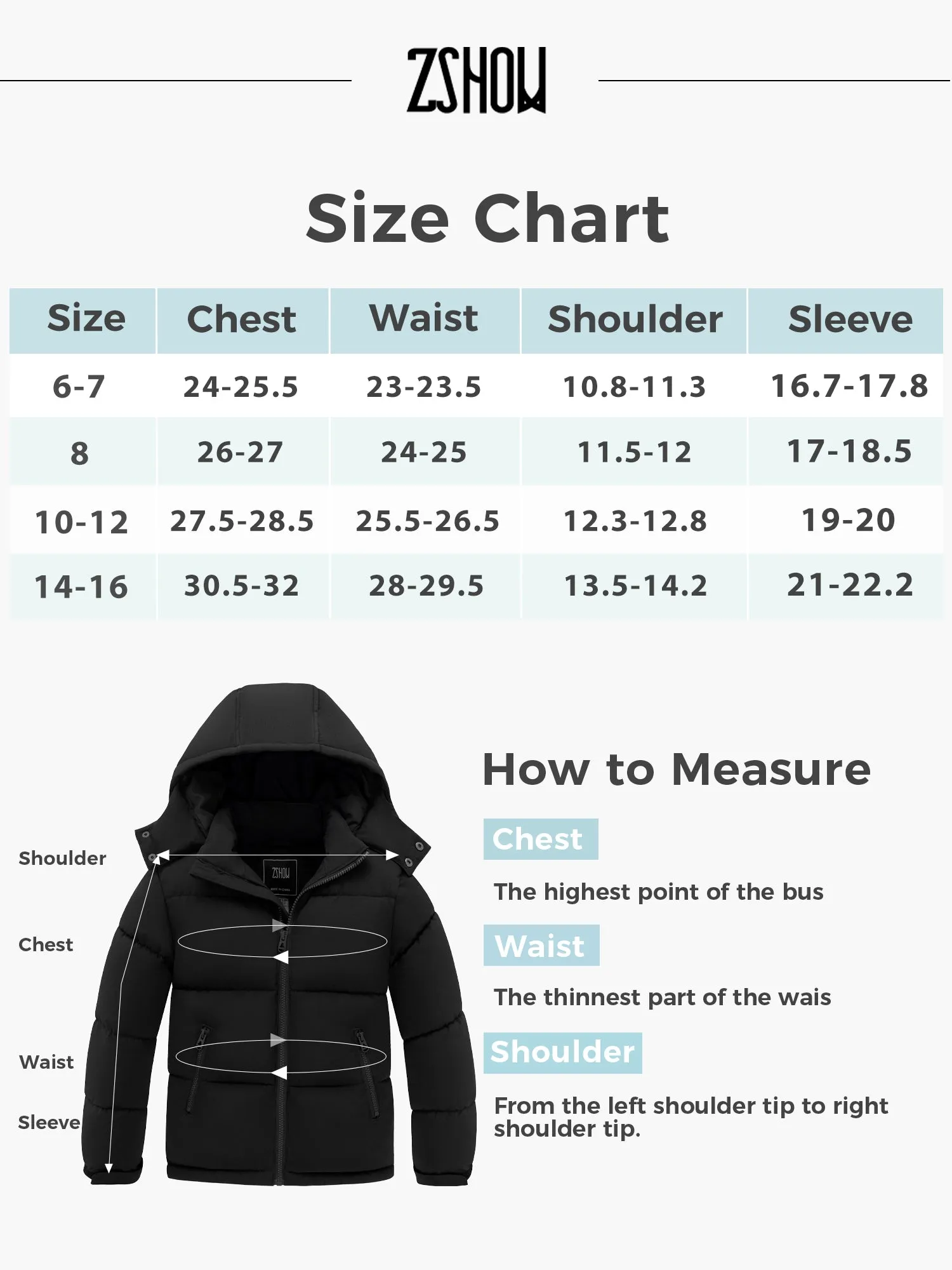 ZSHOW Boy's Jacket Quilted Winter Coat Water Resistant Windproof Puffer Jacket with Hood